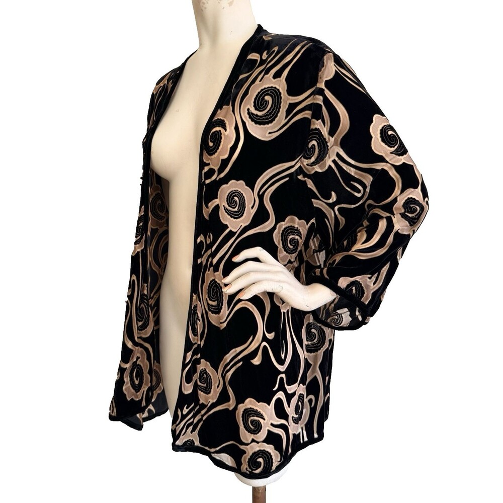 ARIA A. Black Velvet Burnout Kimono Jacket NWT $128 Rayon Silk Size Plus 1X